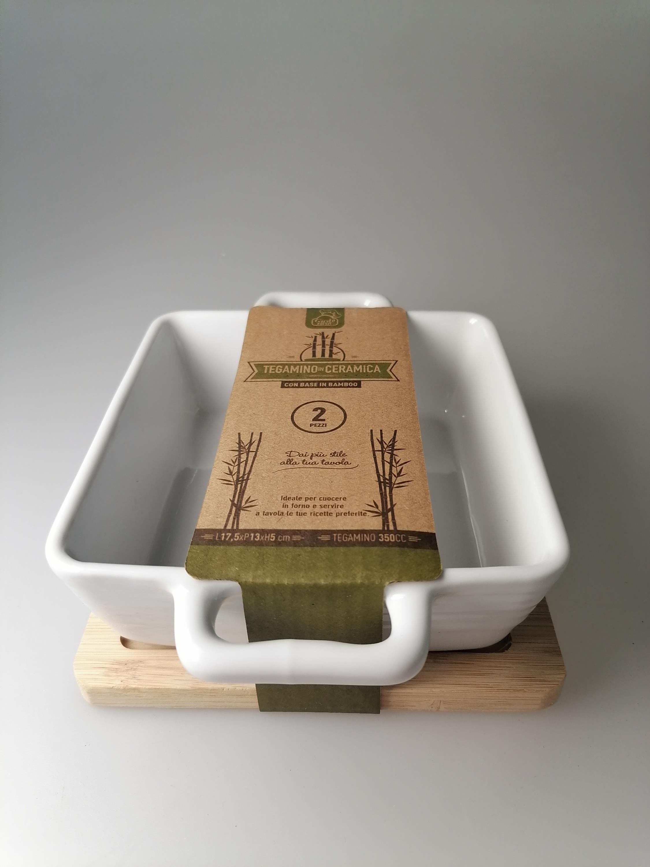 Tegamino Quad. Su Base Bamboo GUSTO CASA / Quadratische Keramikpfanne mit Bambusbasis
