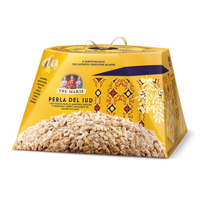 Il Panettone Perla Del Sud / Panettone mit halbkandierten Zitronenschalen, Mandeln und weißer Schokolade 850 g TRE MARIE