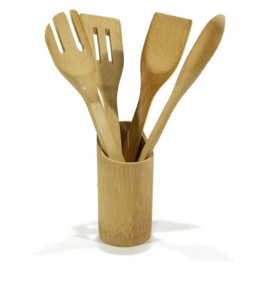 Set 4 Mestoli con Contenitore Bamboo HAPPY CASA