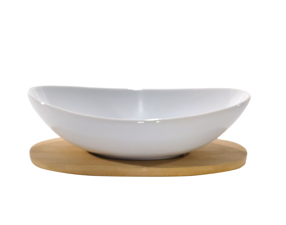 Pirofila Su Base Bamboo 25,5x13x8,7 GUSTO CASA / Auflaufform aus Keramik mit Bambusbasis