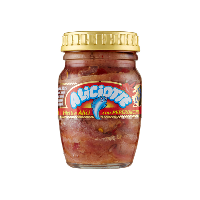 Filetti di Alici al Peperoncino / Sardellenfilet mit Olivenöl und Chili 90g ISOLA D ORO 