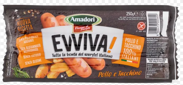 Wurstel Pollo e Tacchino 250g AMADORI / Würstchen mit Hähnchen und Pute 250 g AMADORI
